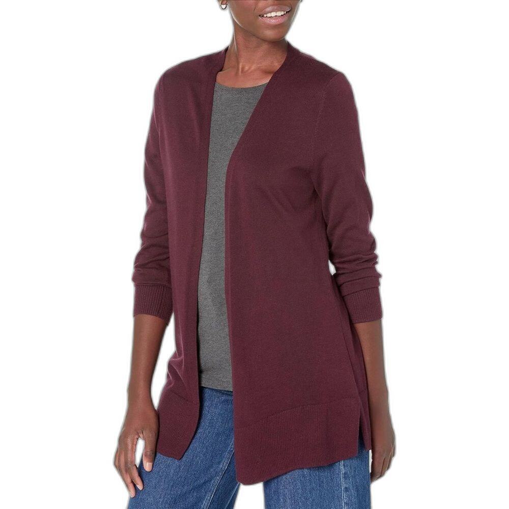 Amazon Cardigan Sweater Size S Lightweight Open-Front Burgundy (59)